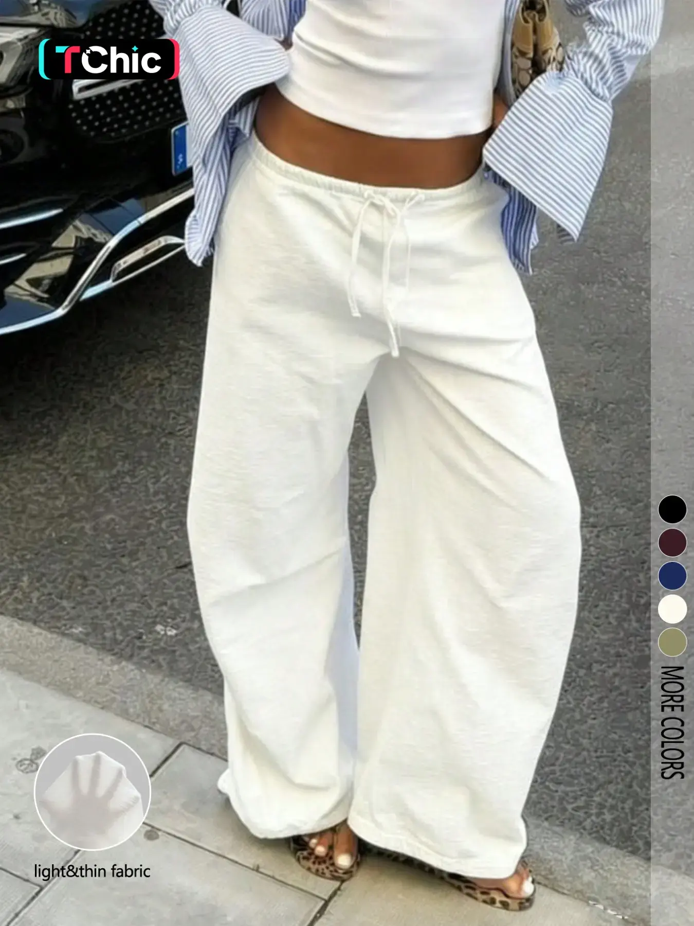 Women's Basic High-Waisted Adjustable Drawstring Wide-Leg Pants, Loose Fit, Comfortable and Stylish, Perfect for Daily Wear, Boho Casual Pants
