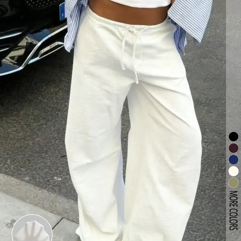 Women's Basic High-Waisted Adjustable Drawstring Wide-Leg Pants, Loose Fit, Comfortable and Stylish, Perfect for Daily Wear, Boho Casual Pants