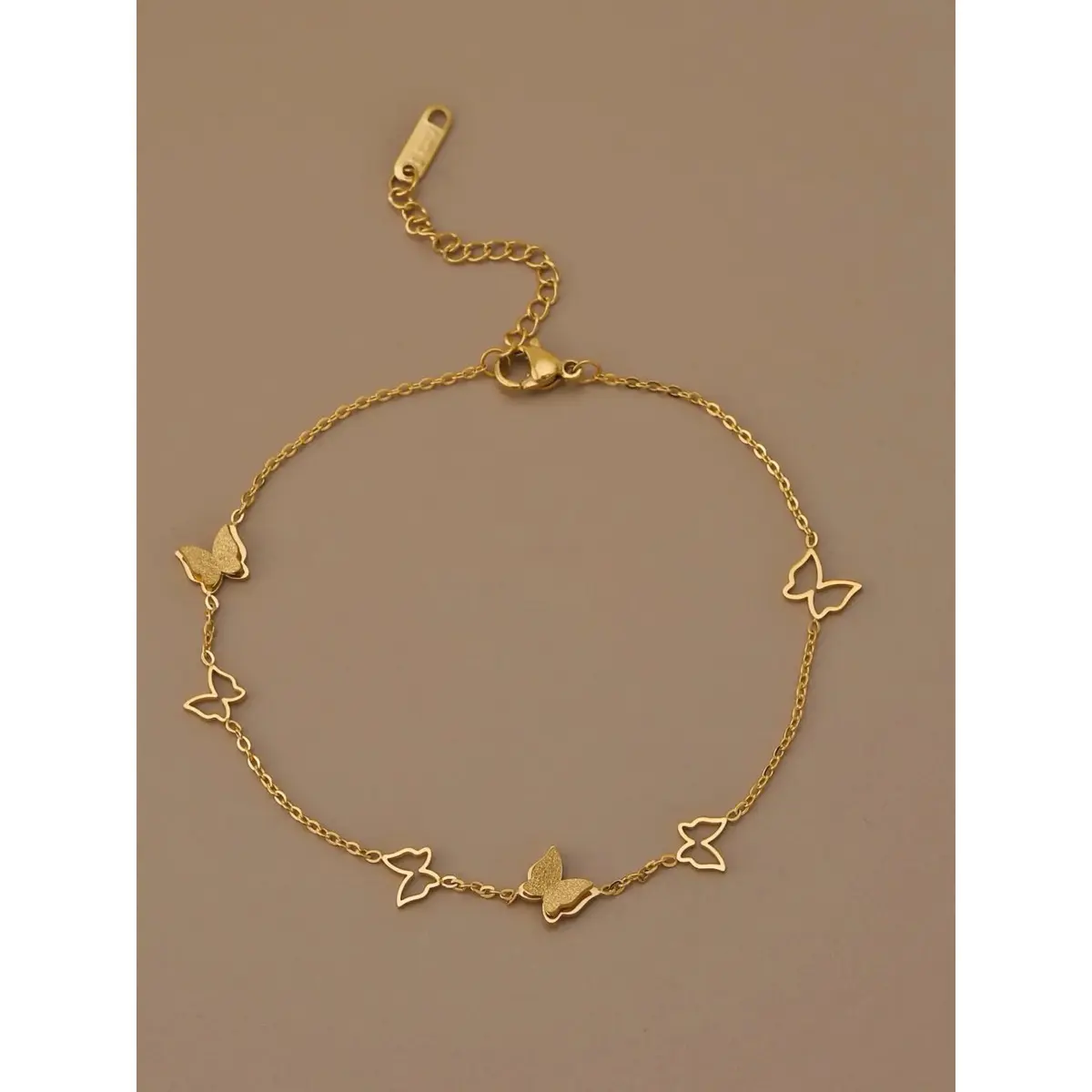 Women's Boho Adjustable Layered Stainless Steel Butterfly Charm Anklets - Trendy Fashionable Accessories, Adjustable Fit, Butterfly Motif, Layered Look for Beach Wear, Gifting
