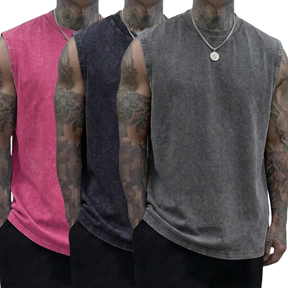 Pack of 3 vintage men’s undershirts/sleeveless shirts, new summer collection, 230 g heavy pure cotton, soft and gentle on skin fabric, unisex, machine washable, 100% cotton, relaxed retro fit,