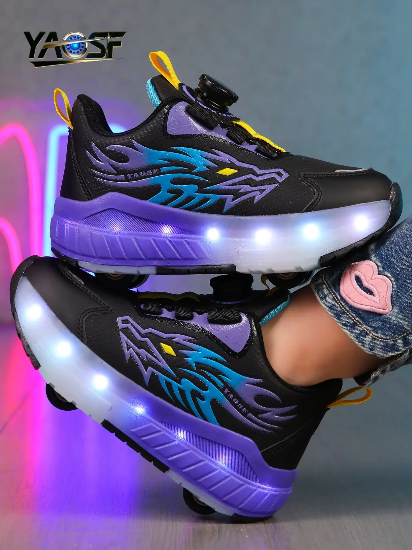 Yaosf Kids Skate Shoes LED Light Up, Unisex Roller Skates for Boys & Girls, Comfortable Outdoor Sports Shoes, Perfect Birthday Gift