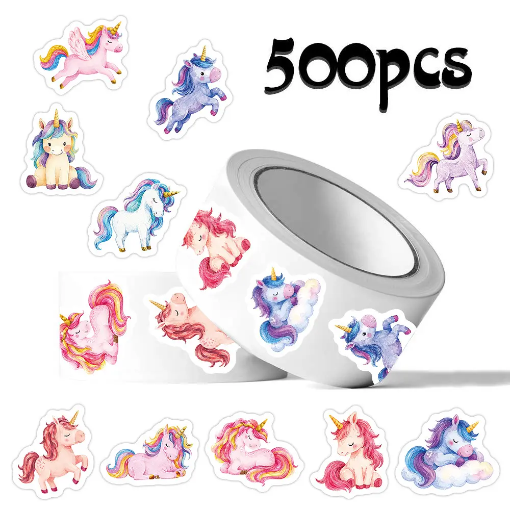 500pcs Cartoon Unicorn Wavy Sticker Series Sealing Stickers, DIY Decorative Stickers for Cups, Laptops, Luggage and Notebooks, Birthday Gifts