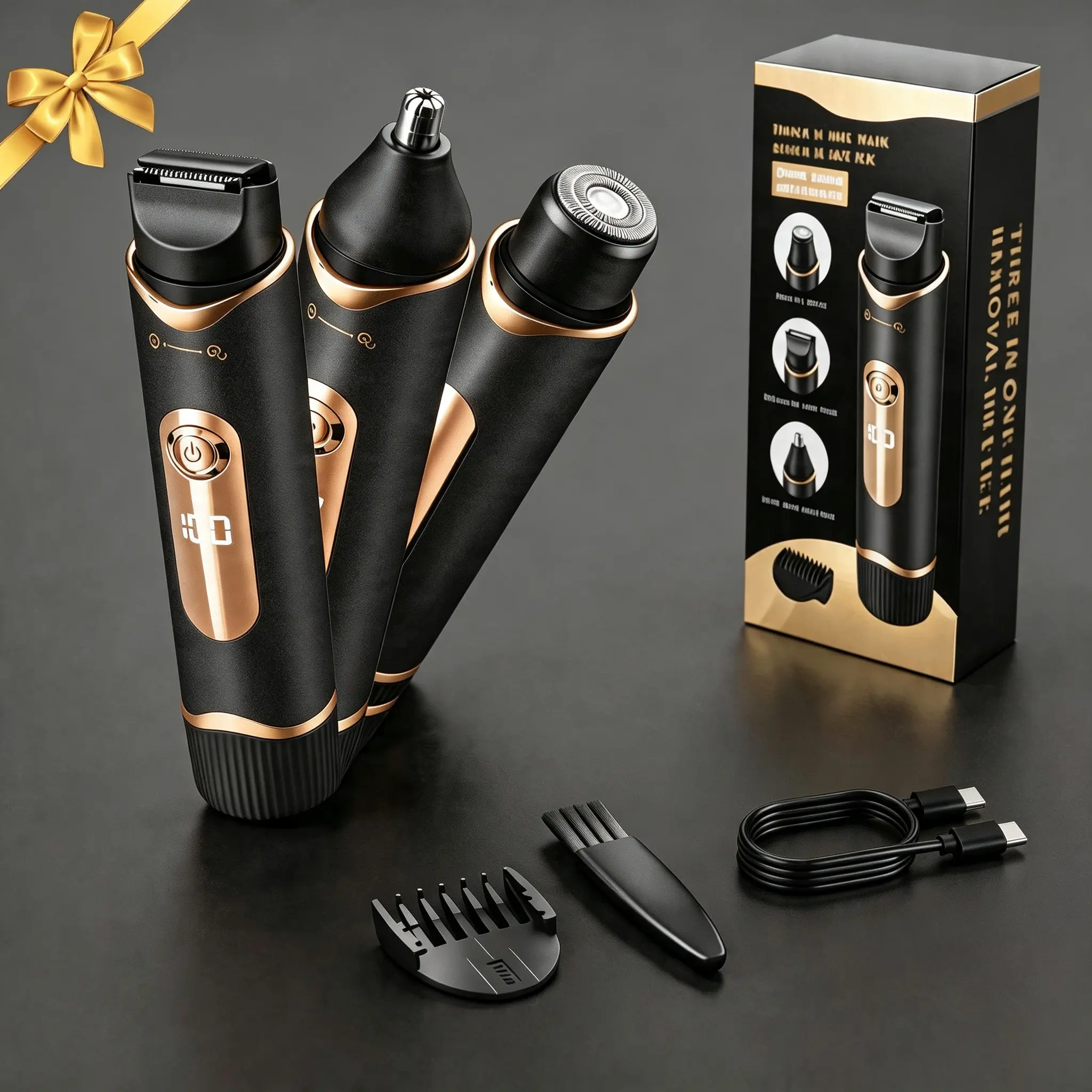 Three-In-One Multifunctional Trimmer, Precision Beard Trimmer, Pubic Trimmer, Beard Eyebrow Nose Hair Trimmer; Type-C Usb Charging, Unisex Grooming Hair Removal Tool.
