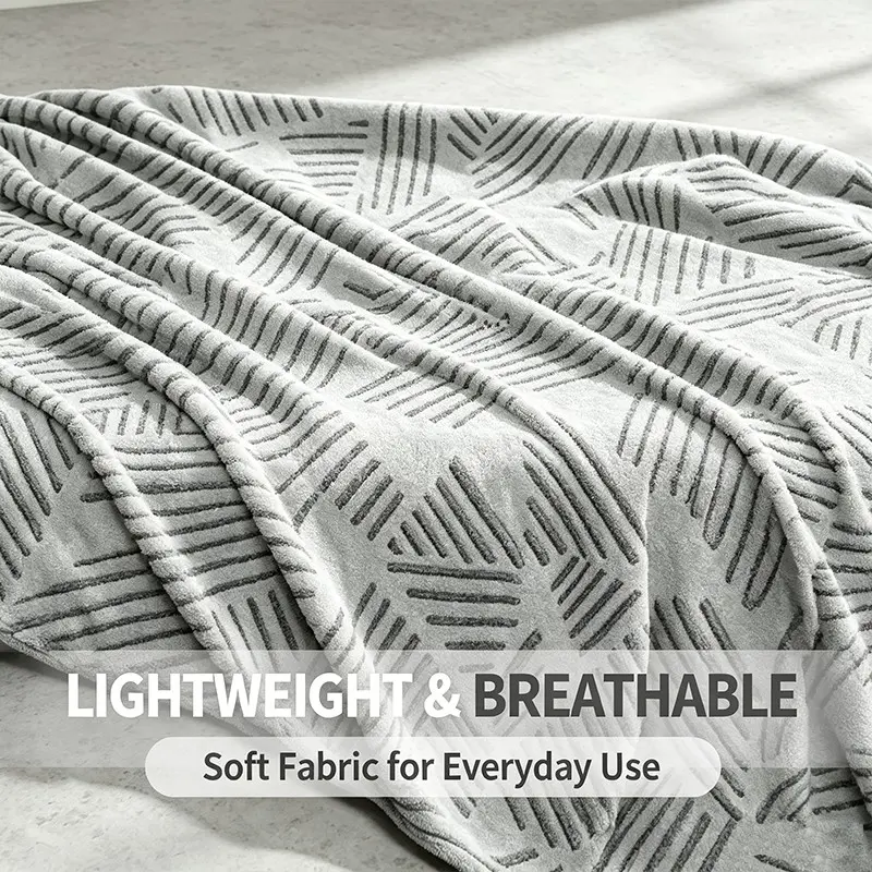Neutral Textured Lightweight Throw Blanket, Breathable Thin All Season Bed Sofa Cover, Stylish Geometric Decor, Gift for Women