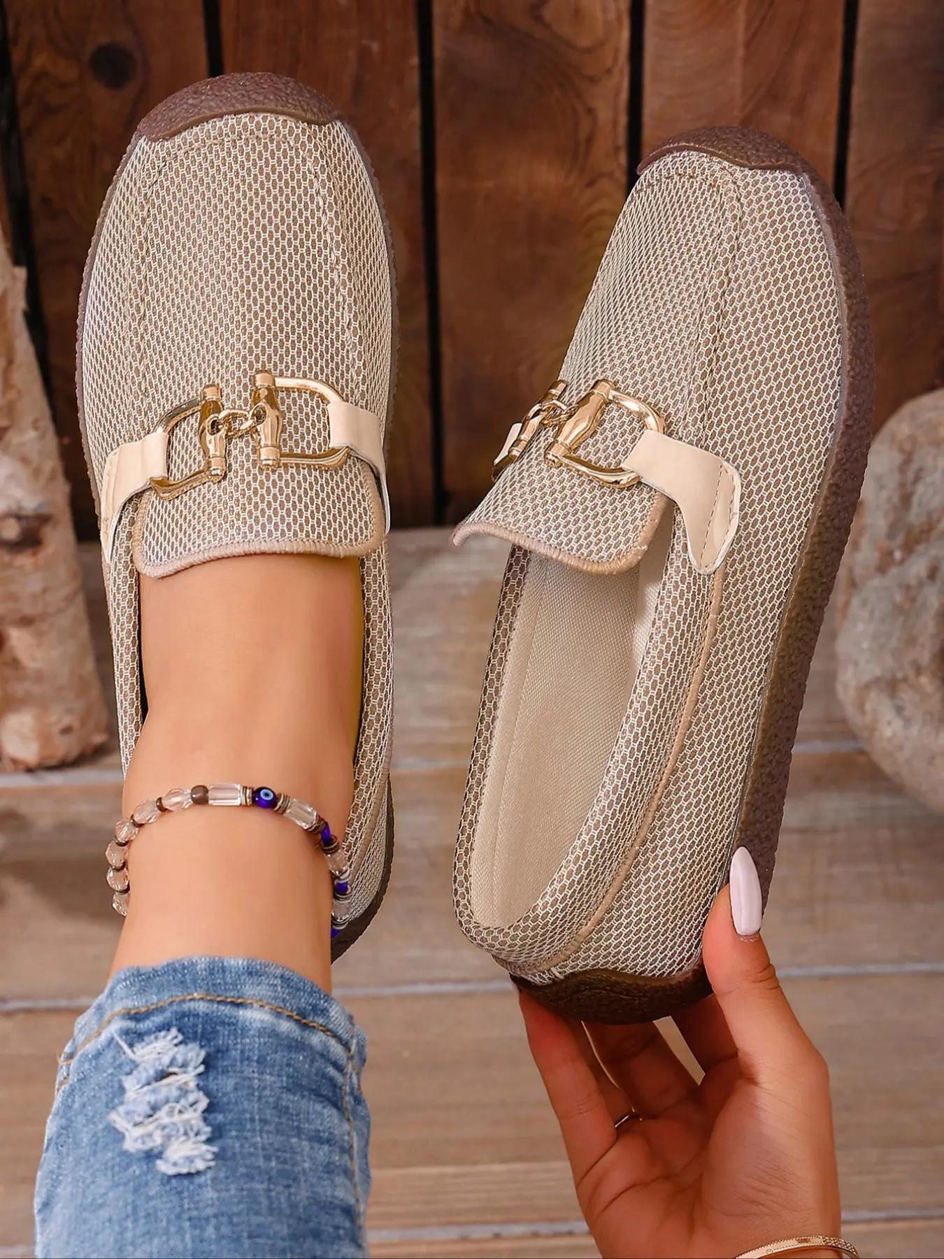 Women's Fashion Solid Color Slip-On Loafers, Metal Buckle Decor, Comfortable Casual Flat Shoes, Breathable All-Season Commuter Shoes, Girl Style