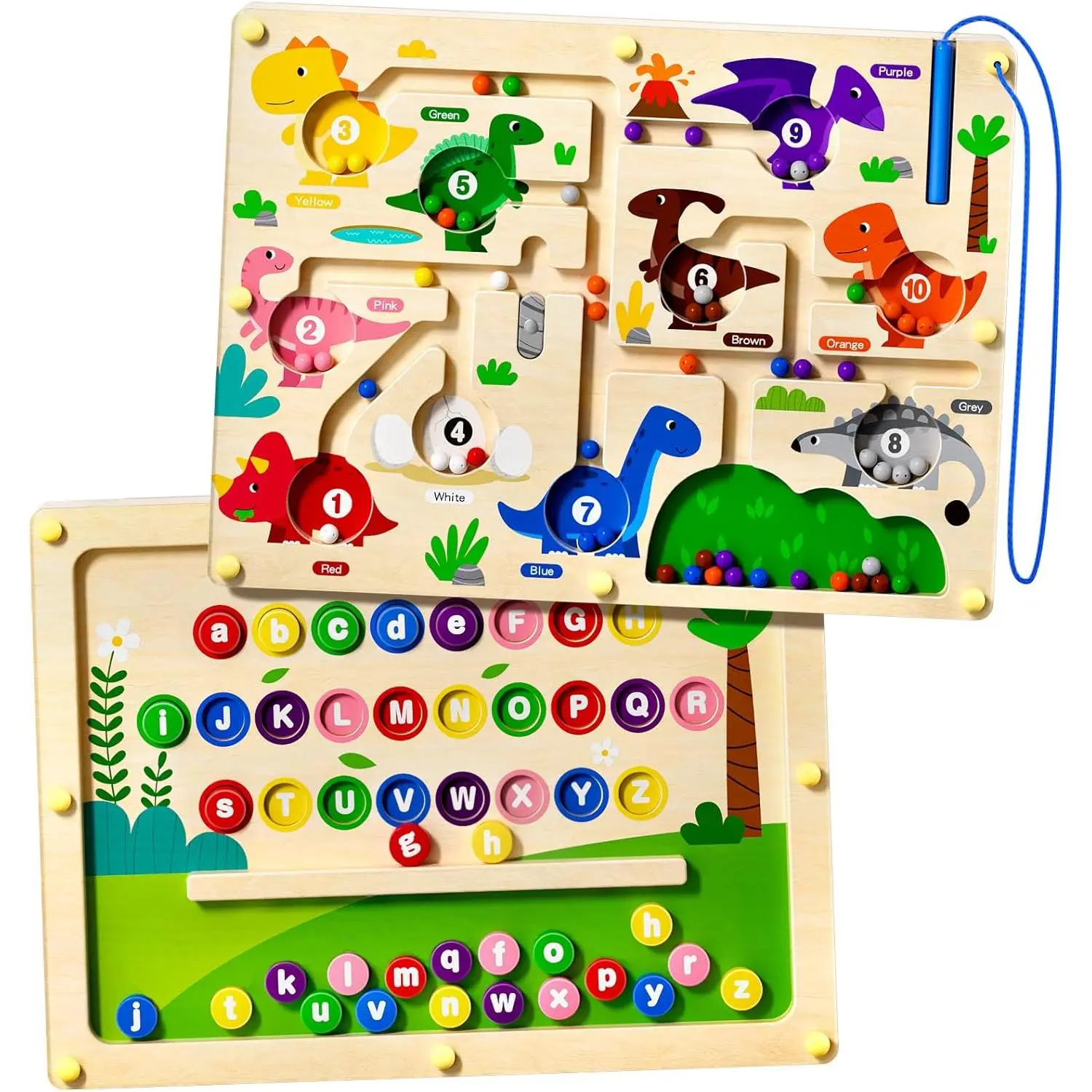 2 in 1 Magnetic Color and Number Maze Double-Sided ABC Alphabet Puzzles Board Magnet Dinosaur Counting Maze Preschool Learning Montessori Education 3 4 5 Years Toys (Multicolored, One Size)fidget toys