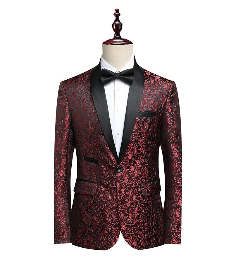 Men's Slim Fit Jacquard Shawl Lapel Suit  Korean Style Business Formal Blazer, Center Vent, Four Seasons Wear