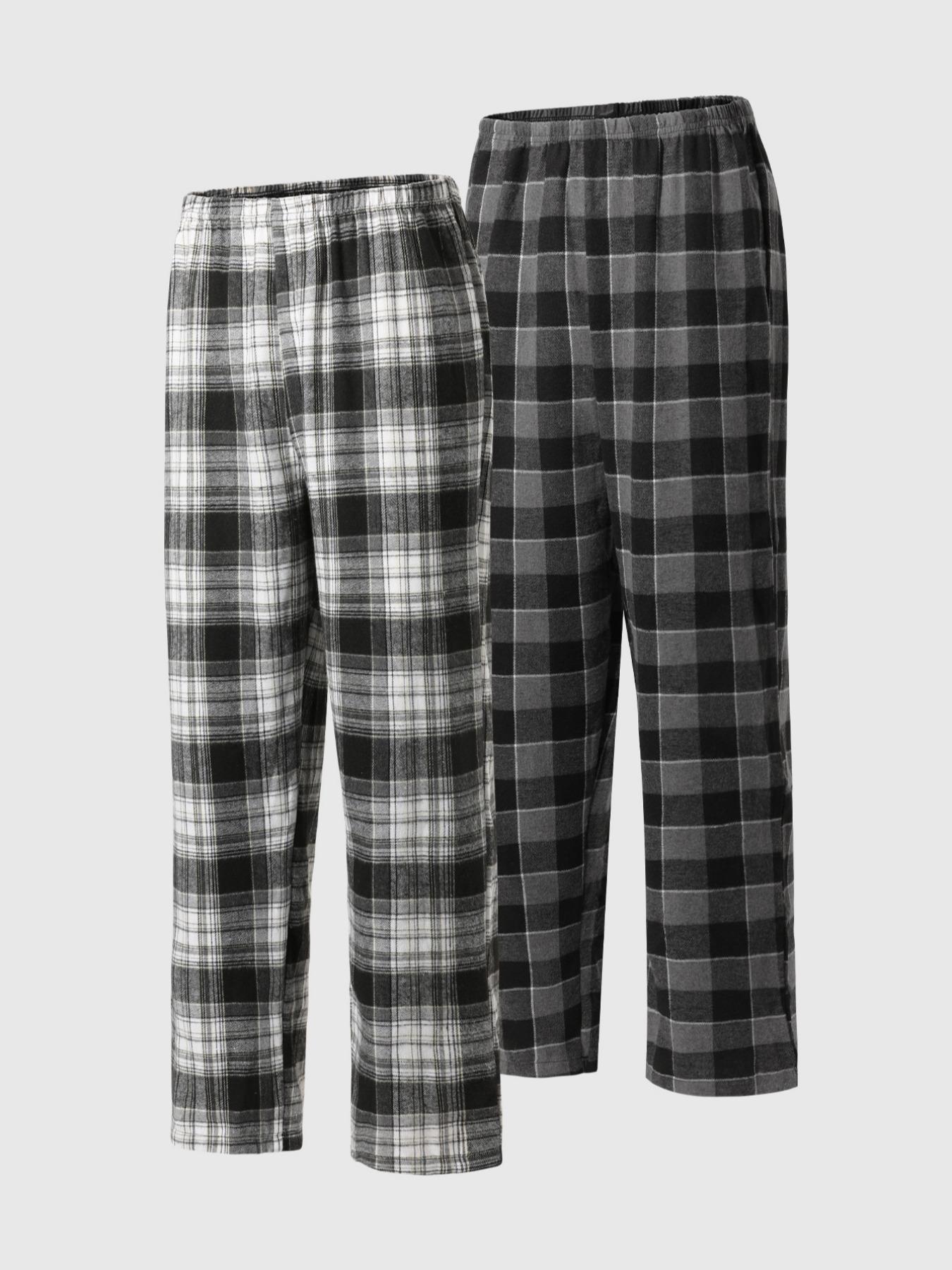 Men's 2pcs Plaid Print Elastic Waist Sleep Pants, Casual Comfy Loungewear Pants, Soft Breathable Sleep Bottoms for All Seasons