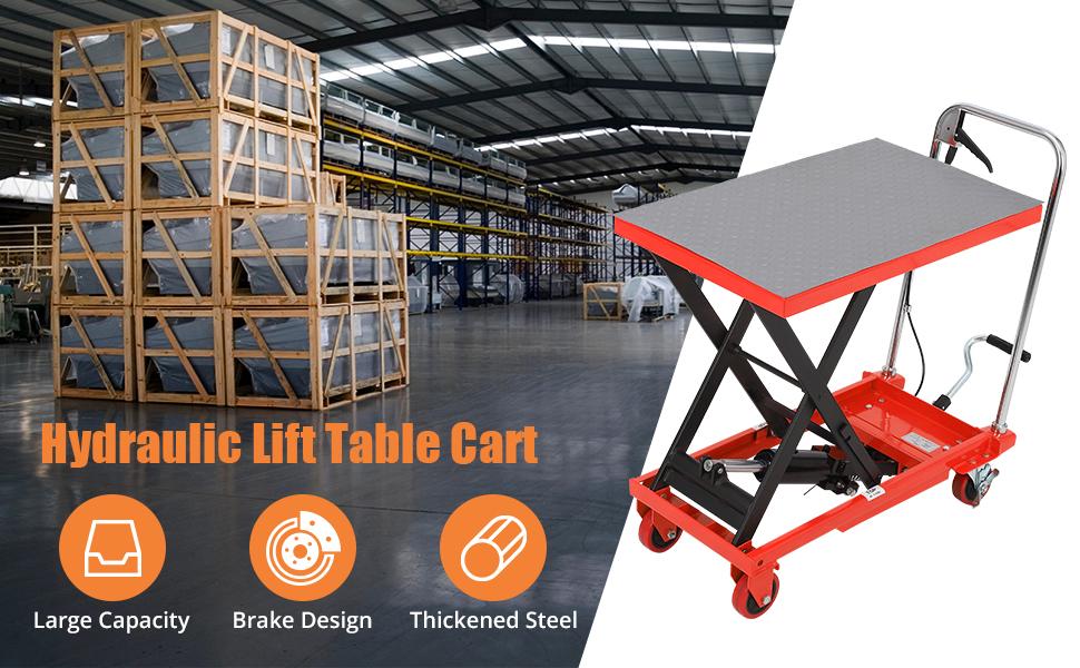 GARVEE Hydraulic Lift Table Cart 500lbs, Lift Table Capacity 28.5"Lifting Height, Manual Single Scissor with 4 Wheels and Non-Slip Pad Thickness 3mm for Material Handling and Transportation Red