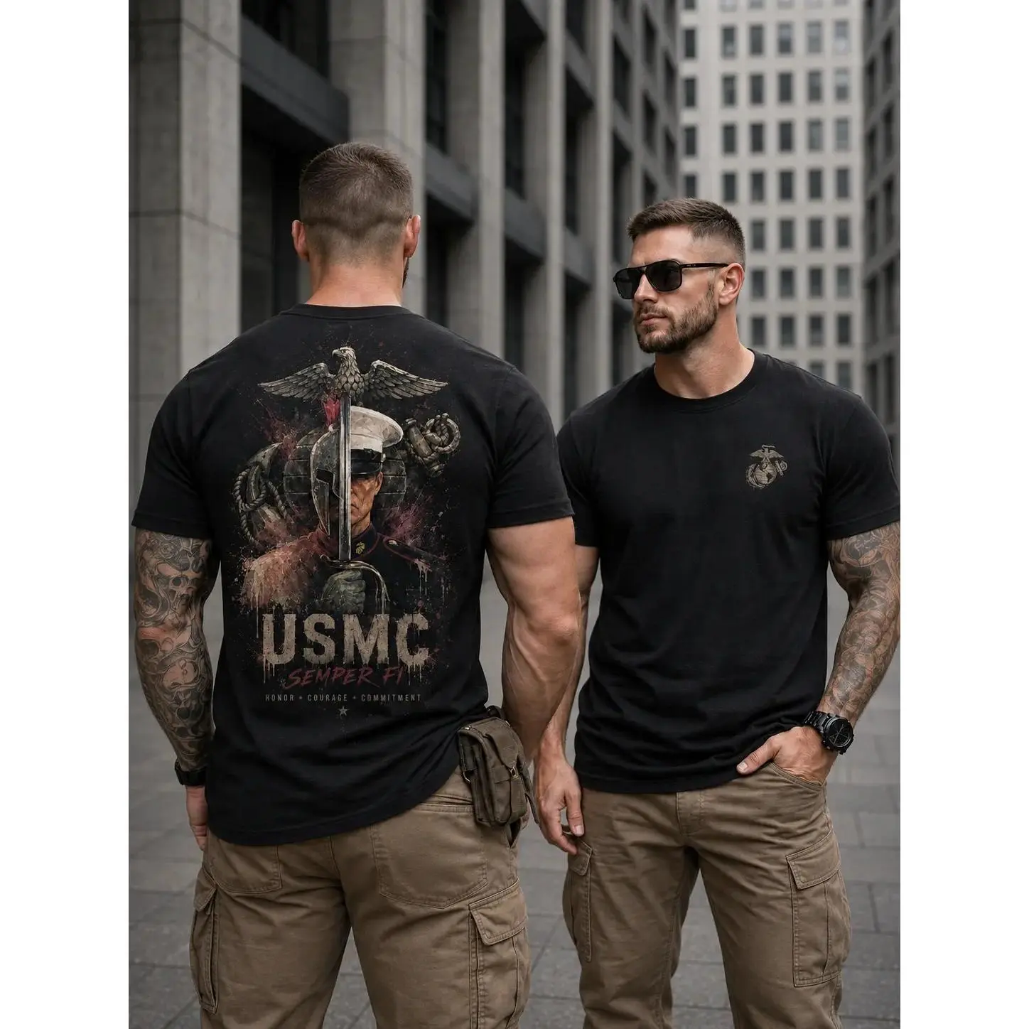 USMC Semper Fi Shirt, United States Marine Corps Veteran Tee, Patriotic Military Graphic T-Shirt, Honor Courage Commitment Shirt, Marine Veteran Gift for Men funny meme cotton jesus tshirt streetwear f skull humorous gym apparel Vintage Halloween  tour