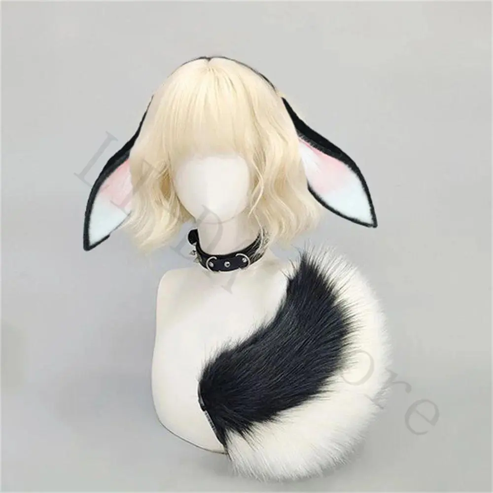2Pcs/set Bunny Floppy Ear Hairband Fluffy Rabbit Tail Plush Animal Ears Tail Kawaii Anime Cosplay Halloween Costume Accessories