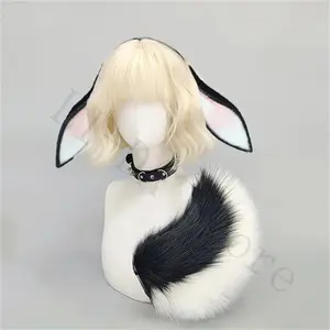 2Pcs/set Bunny Floppy Ear Hairband Fluffy Rabbit Tail Plush Animal Ears Tail Kawaii Anime Cosplay Halloween Costume Accessories