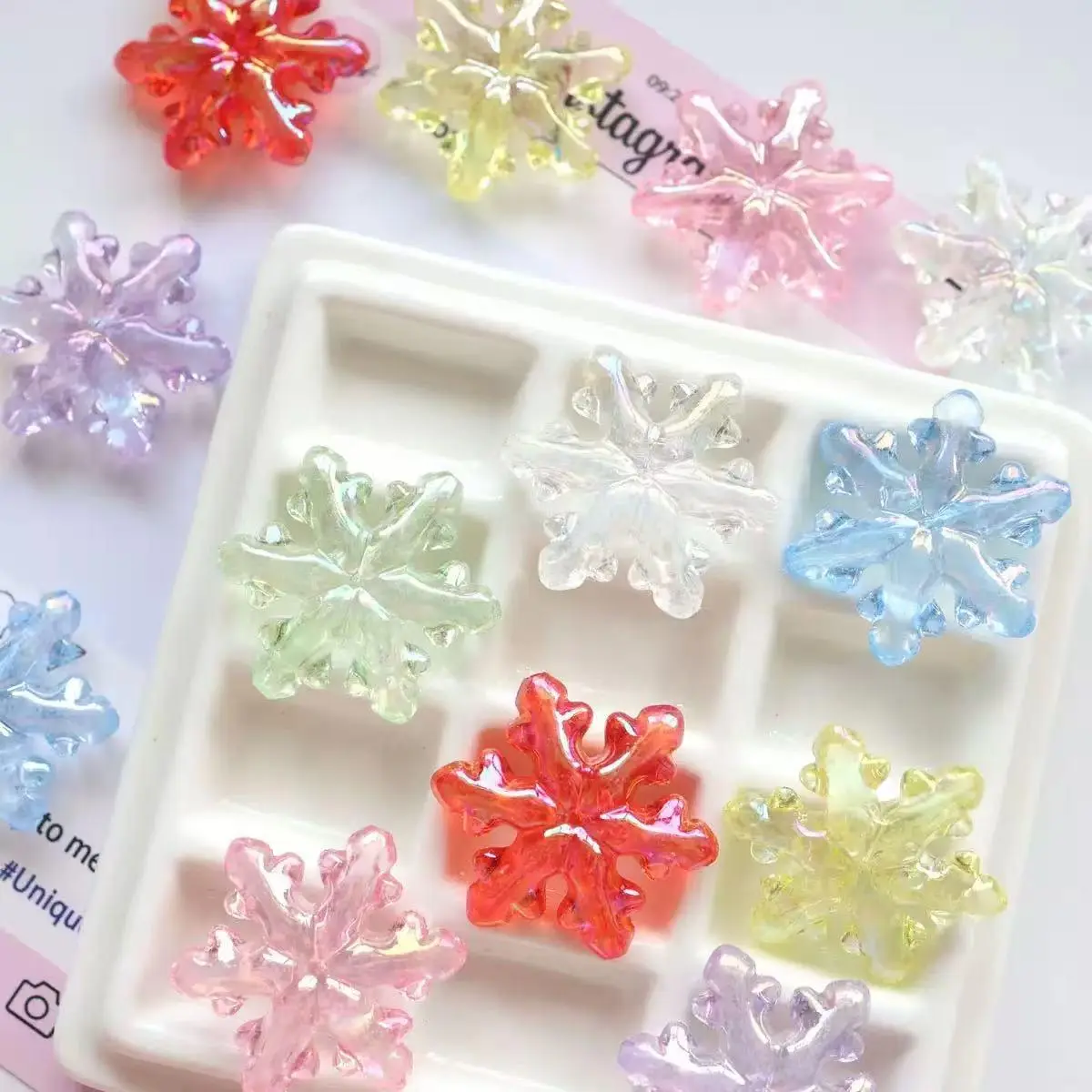 [Live1]P22 UV plated Snowflake beads 4pcs/Bag