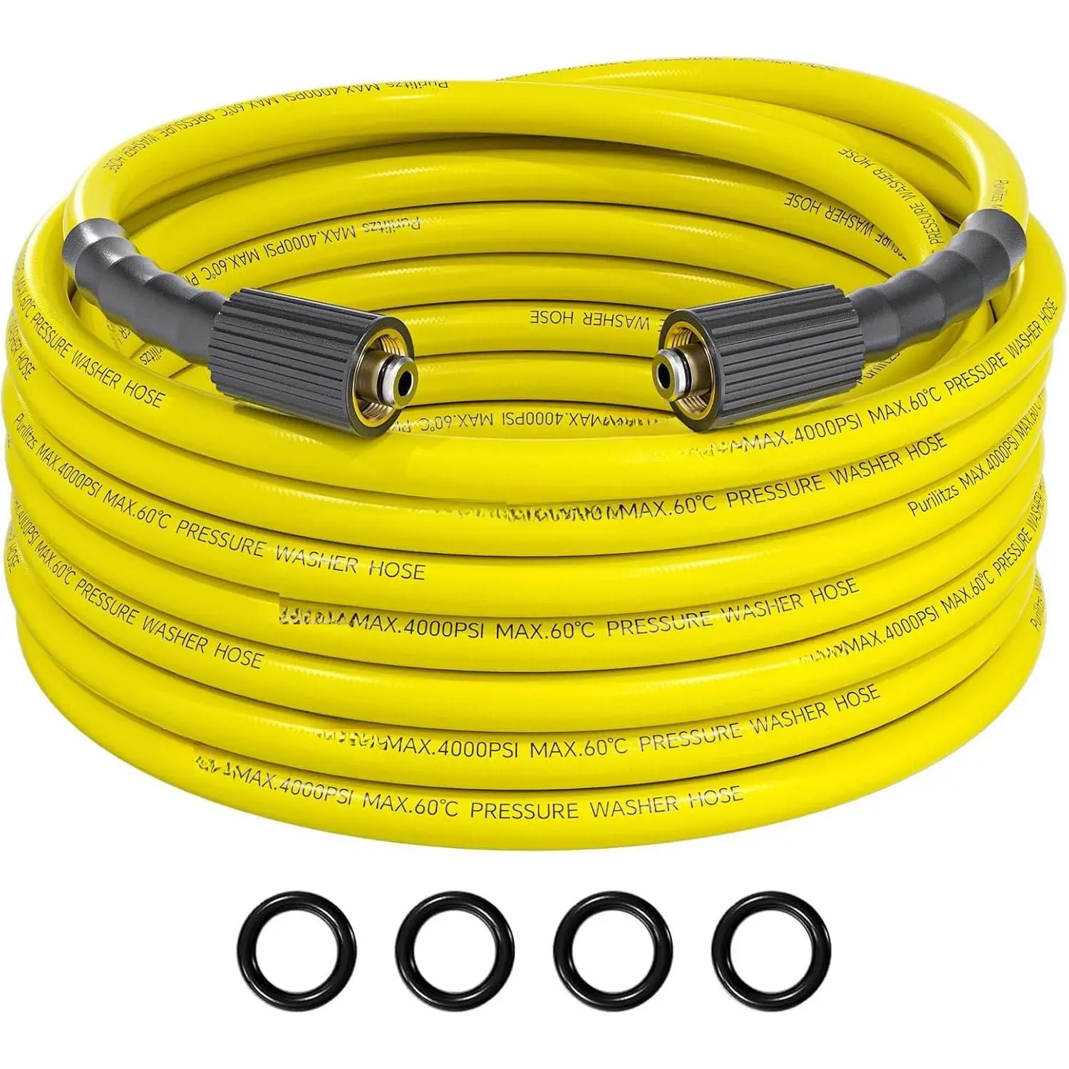 25FT Kink-Resistant Power Washer Hose, 1/4 Inch 4000PSI with M22-14/15 Fittings, Yellow for Patio & Garden Cleaning