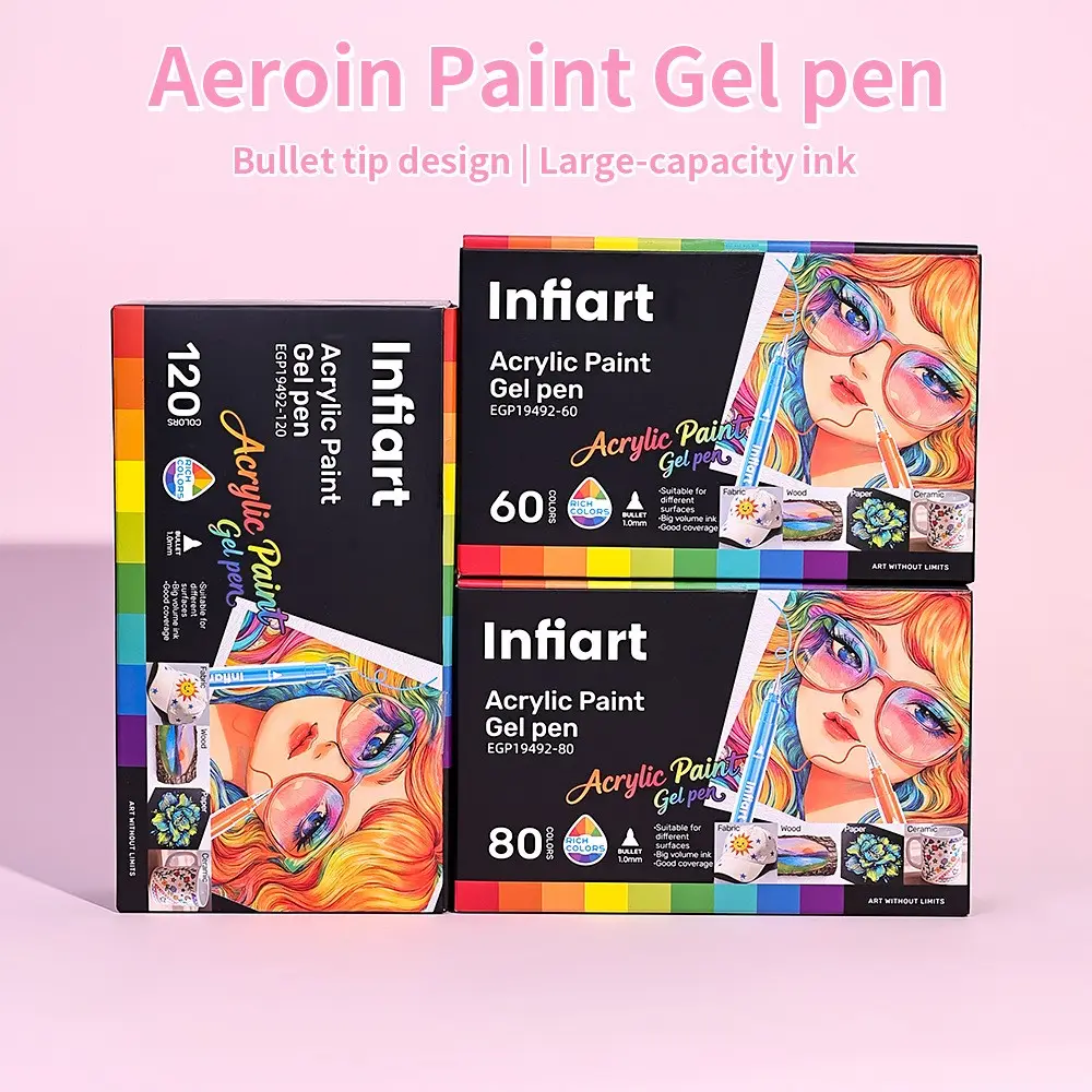 Infiart Gel Pen Set, Aesthetic Pens, 60/80/120 Colors, Stackable Ink, 1.0mm Tip, Full Color Large Capacity, Artistic Drawing, Anime, Comic Supplies