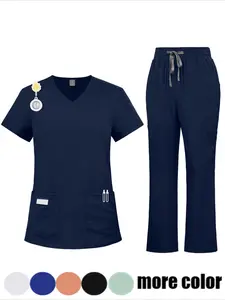 Men's Solid Color Hospital Scrub Set Doctor and Nurse Nursing Clothes Nursing Beautician Micro Flared Pants Hospital Uniform Scrubs
