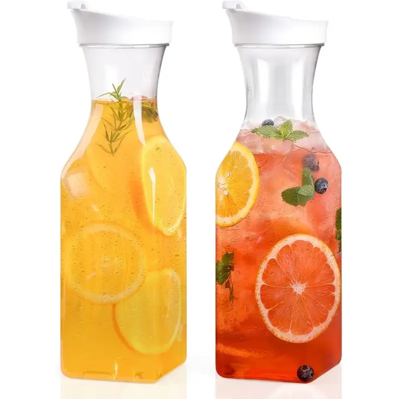 2-Pack 50 Oz Transparent Plastic Carafe with Lid - Large Beverage Jugs for Fridge, Juice Water Milk Storage, Home Party Drink Server