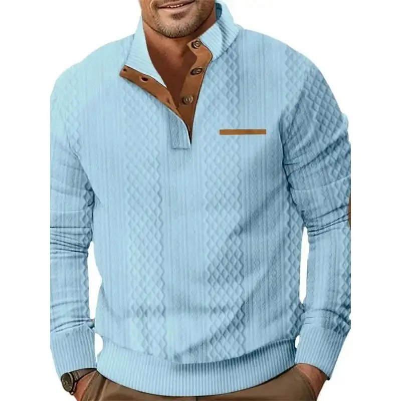 Men's Colorblock Jacquard Button Sweatshirt, Loose Casual Long Sleeve Pullover for Spring & Fall, Fashion Men's Top for Daily Wear