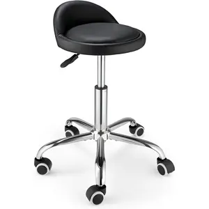 Swivel Rolling Stool with Wheels Height Adjustable Stool Chair Drafting Chair with Backrest Stable Base Foot Black