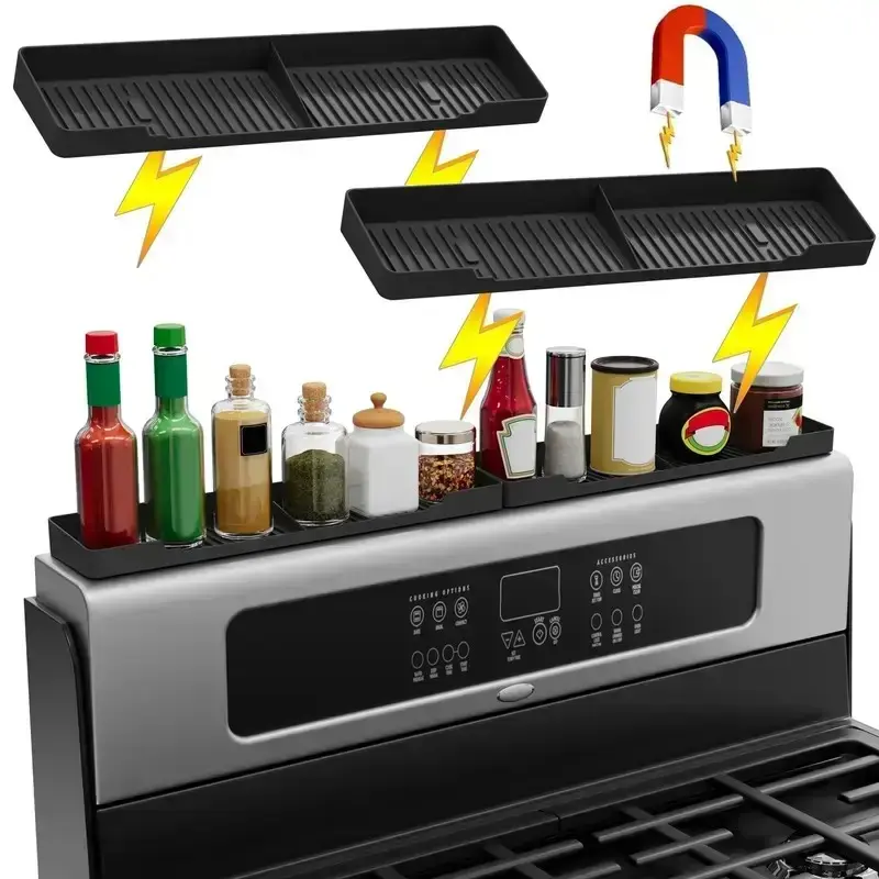 2-Piece Magnetic Silicone Rack for Kitchen Stove, 30-Inch Long, No Installation Needed, Spice Organizer Shelf Above Stove