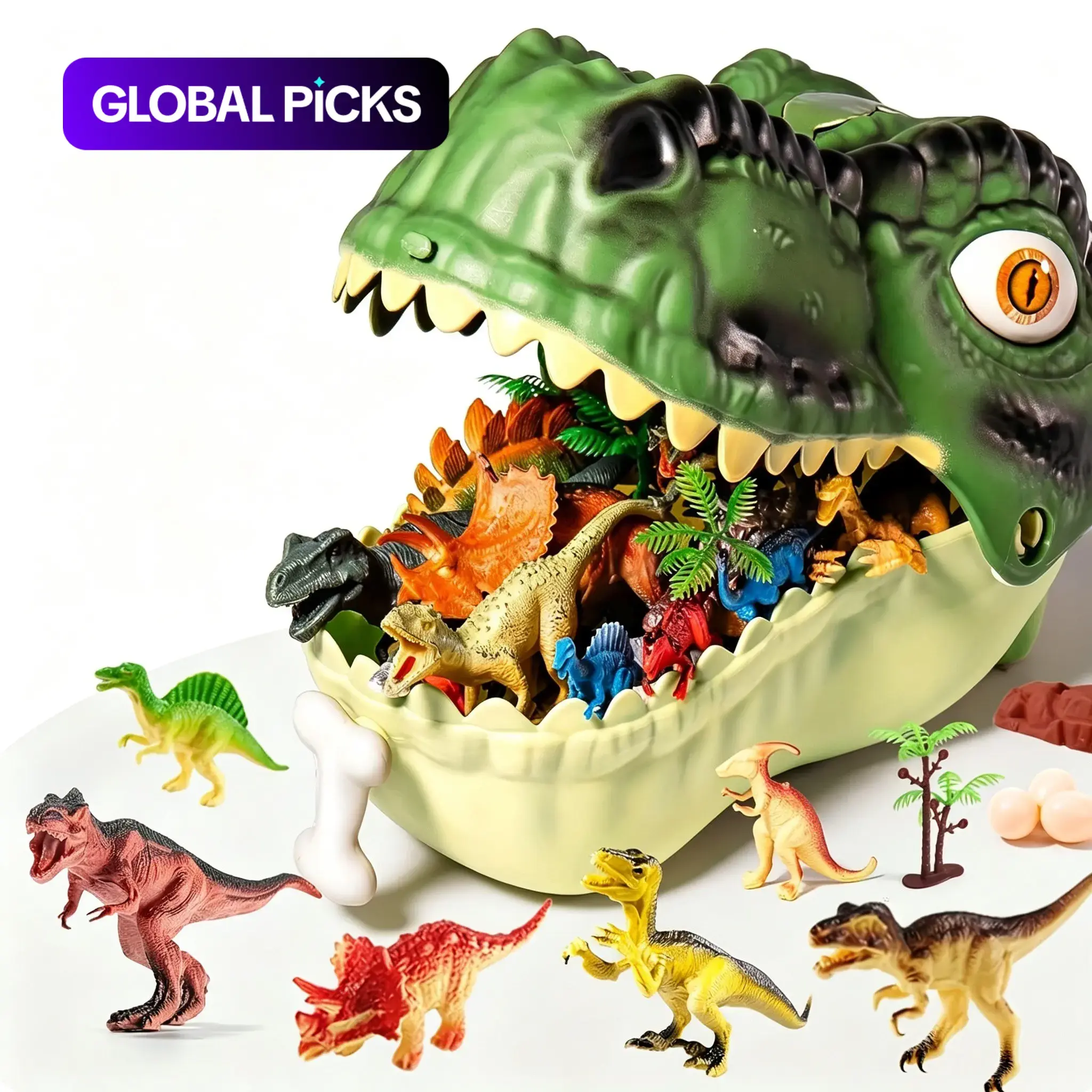 Dinosaur Toys for Kids Ages 3-5, Realistic Dinosaur Figure Set, Includes Eggs, Trees, and Fence, Educational Gift for Boys and Girls #GLOBAL PICKS