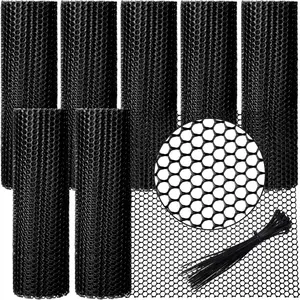 6 Rolls Plastic Chicken Wire Fencing Mesh 120 x 15.7 Inch Each Plastic Mesh Fence with Zip Ties Hexagonal Poultry Netting Garden Fencing Cat and Bird Netting (Black)