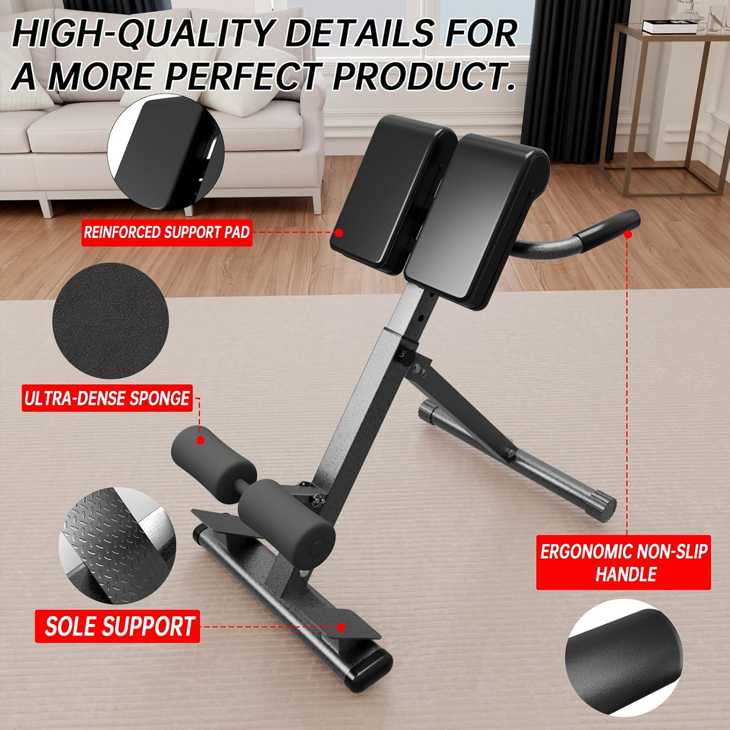 Roman Chair Hyperextension Bench - Adjustable Unisex Strength Workout Equipment, Home Gym Accessory & Home Workout Station for Glutes, Hamstrings, Lower Back - Foldable Multi-Purpose Gear, Back Extension Machine, Glute Workouts