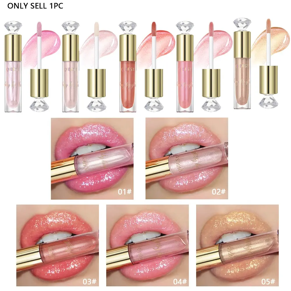 Shimmer Glitter Lip Gloss, Hydrating Non-Sticky Diamond Lip Plumper Gloss, Temperature Color Changing Shiny Lip Oil, 5 Sparkling Shades for Party Daily Lip Makeup