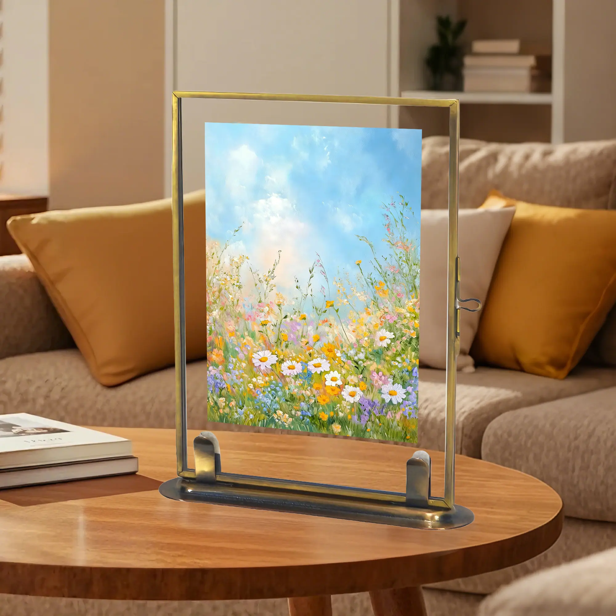 Vintage Brass Picture Frame, Picture Frame Large Size 5.51×1.57×7.09 Inch, Floating Design with Double-Layer Clear Glass, Solid Brass Base, Easy to Use, Perfect for Home Decoration, Party Table Centerpiece & Gift