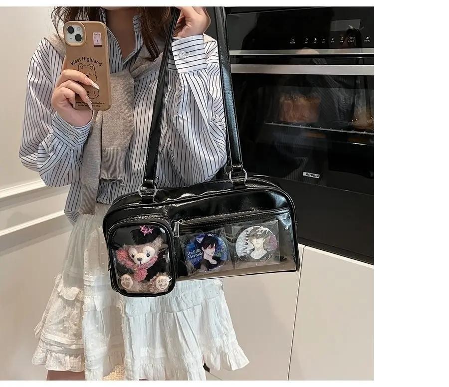 New Y2K Cute Ita Bag Large Capacity Fashion Shoulder Bag Lolita Girls Transparent Cosplay Underarm Bag DIY Badge Display Handbag
