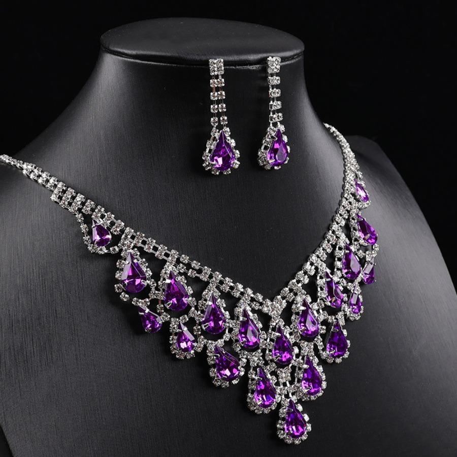 Premium sense diamond-set geometric water drop fringe necklace temperament fashionable and elegant collarbone chain jewelry set