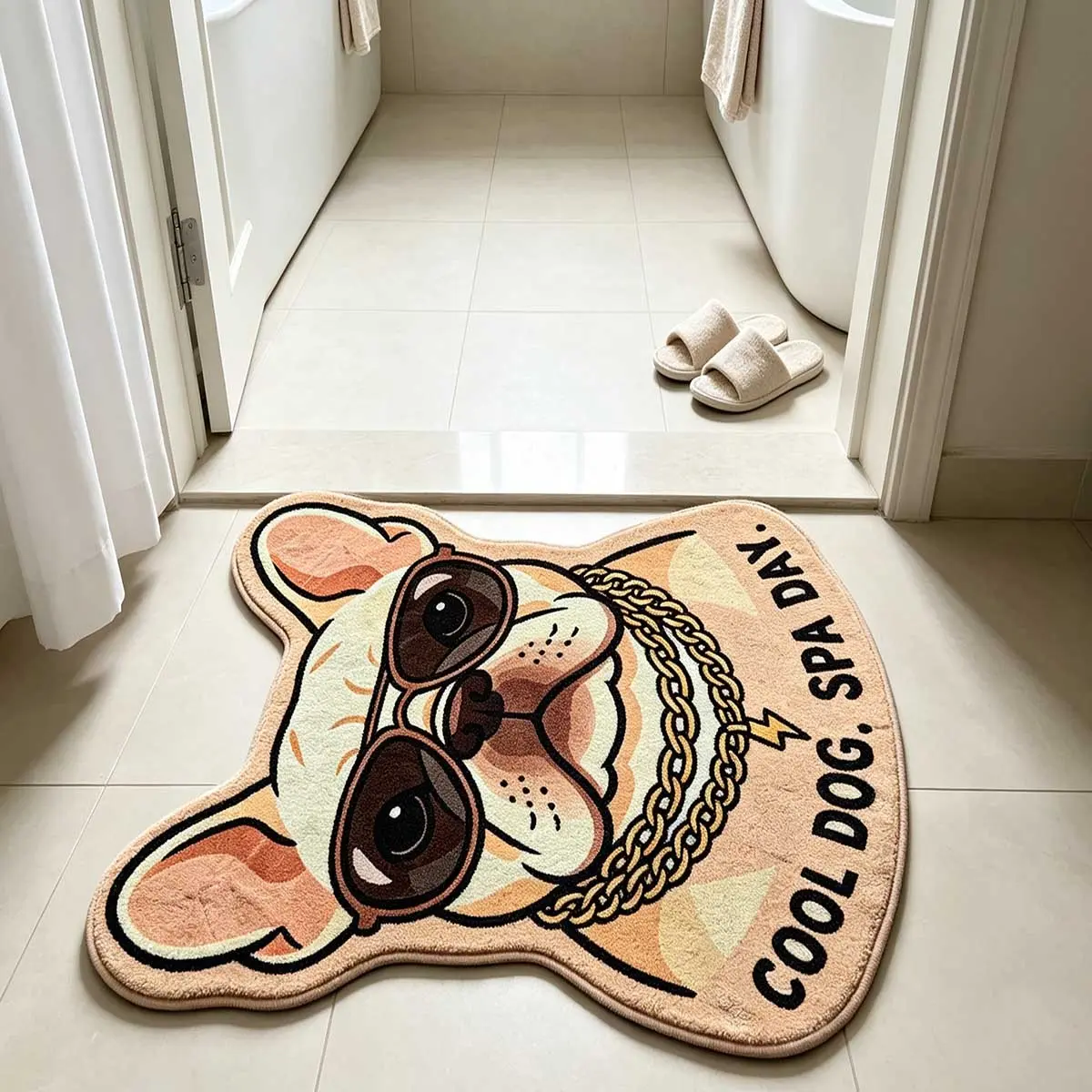 1pc Cool Sunglasses Frenchie Shaped Door Mat, Non-Slip Entryway Rug, Cute French Bulldog Design for Mud & Dust, Multi-Scene Use for Bathroom Kitchen
