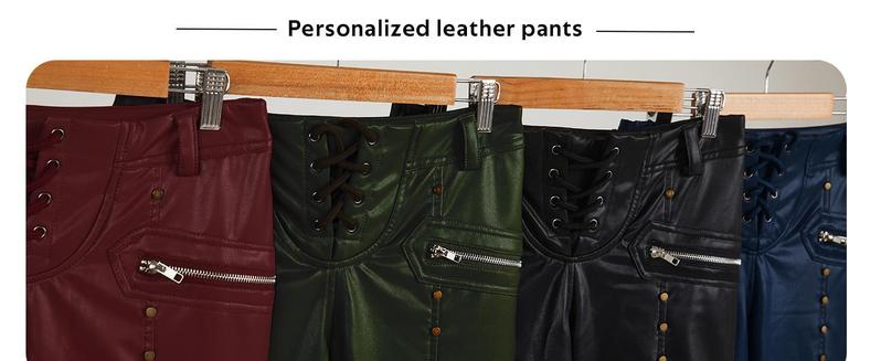 PASLTER Women's Faux Leather Leggings Gothic Punk Skinny PU Leather Pants Mid Rise Novelty Studded Tight Pants