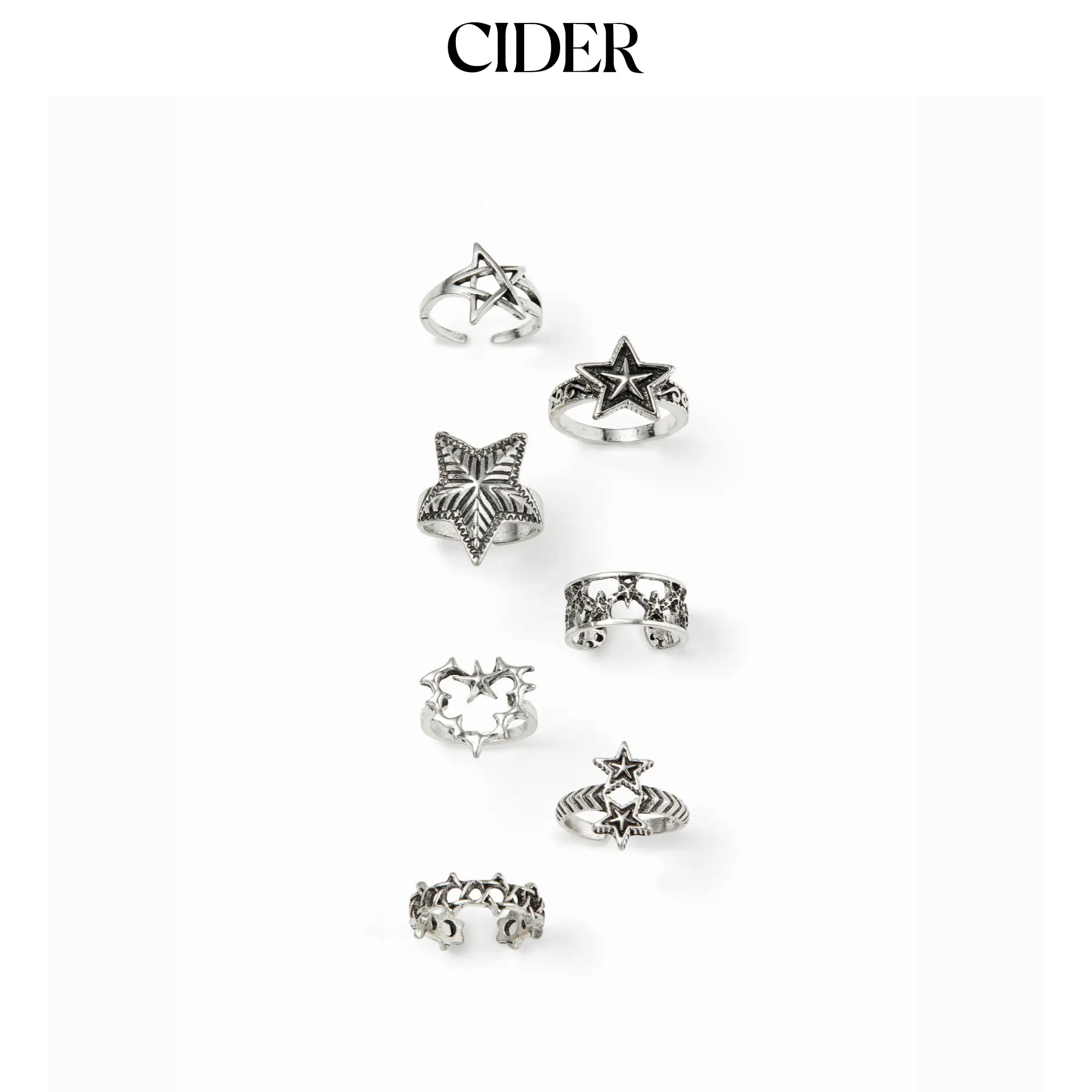 Cider 7 PCS ENGRAVED STAR RINGS SE Cider 7 PCS ENGRAVED STAR RINGS SE