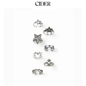 Cider 7 PCS ENGRAVED STAR RINGS SE