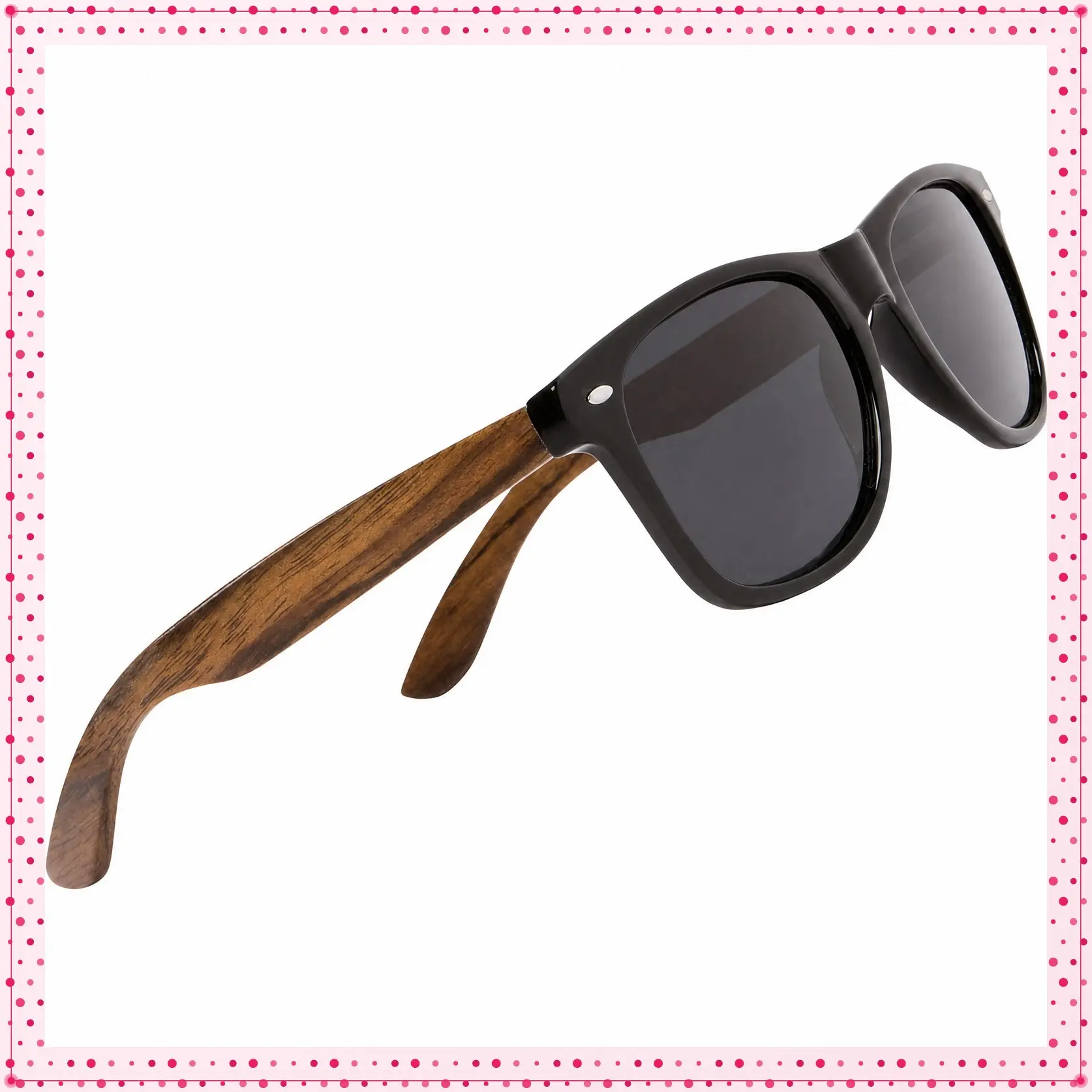Walnut Wood Sunglasses with Black Polarized Lenses | Walnut wood temples, polarized lenses and included case, cloth and guitar pickGift