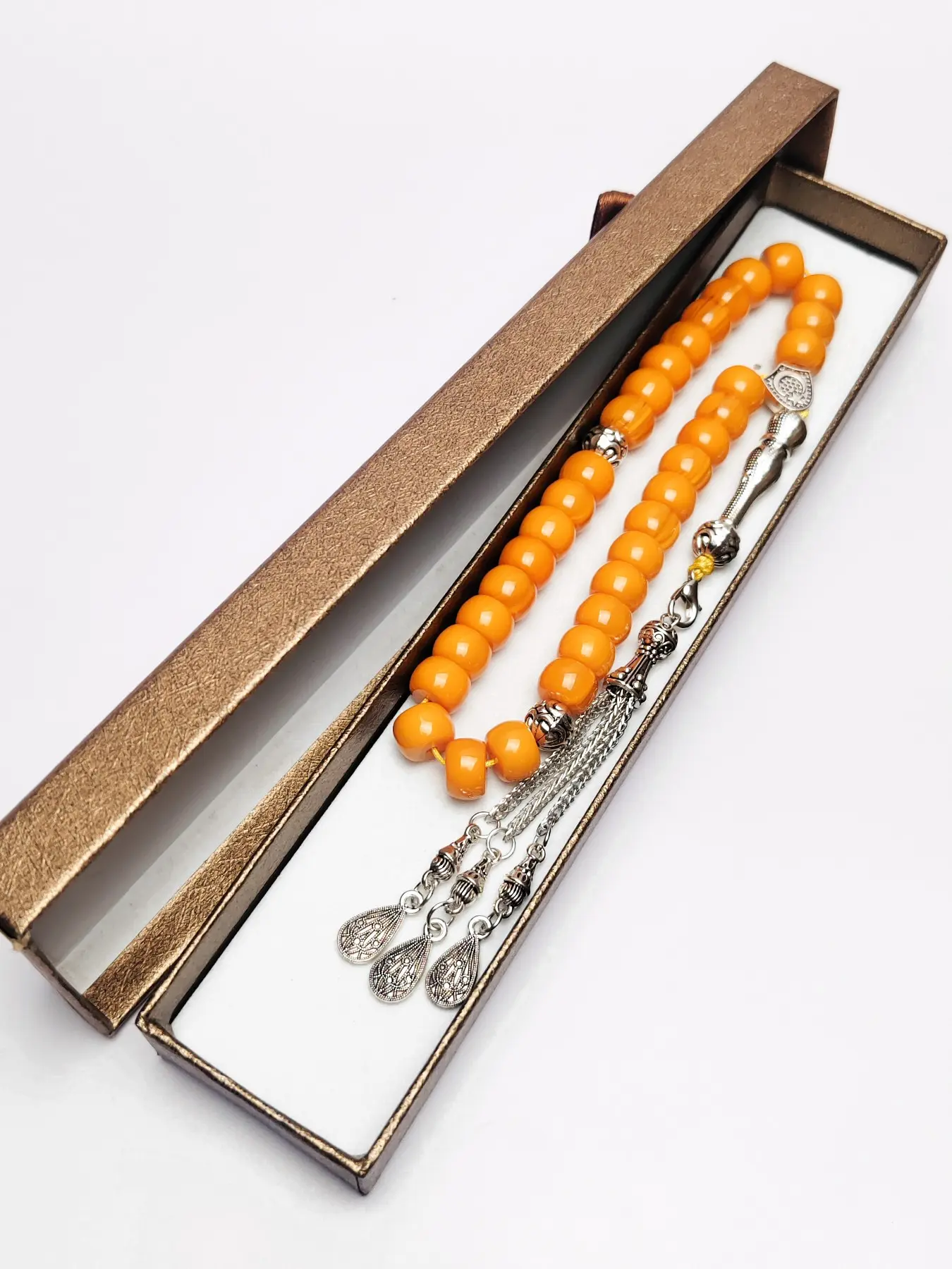 33 Bead Amber Prayer Mala with Replaceable Plectrum, Handmade Islamic Rosary, Prayer Beads, Tasbih Counter, Ramadan Eid Gift, Amber Color Series