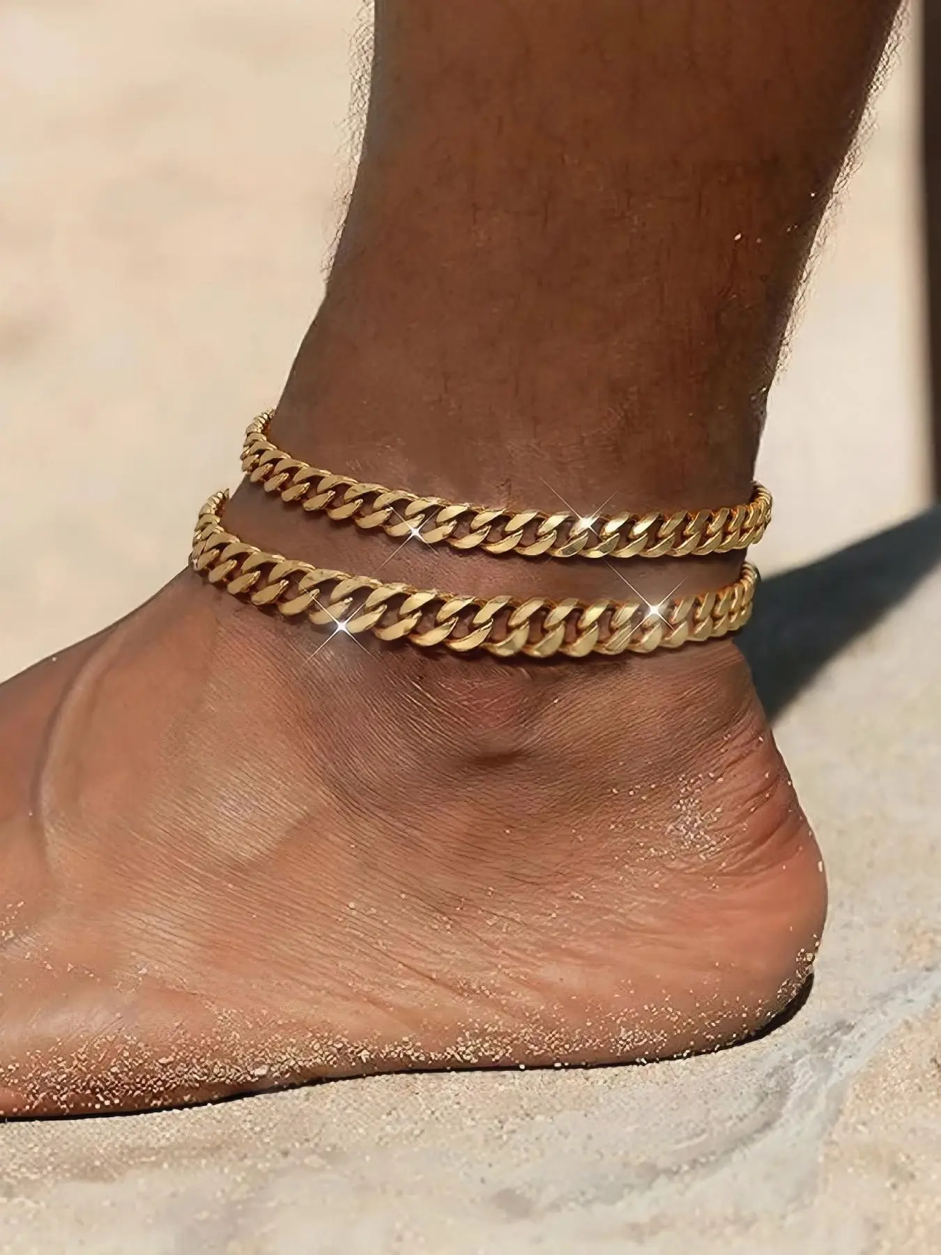 Layered Cuban Fashion Ankle Chain Men's and Women's Universal Set Summer Beach Stackable Fashion Ankle Chain Anklets Guys