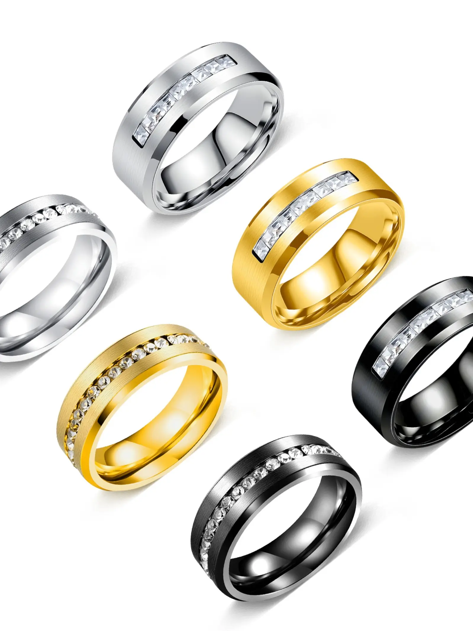 Elegant Diamond-Embedded Rings, Luxury Couple Engagement Bands, Stainless Steel Matching Wedding Rings, Perfect for Special Occasions