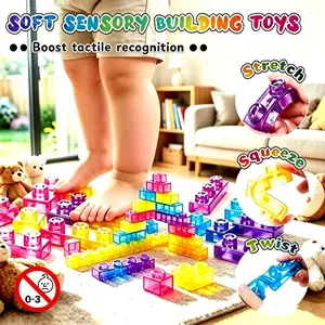 Jelly Block Sensory Toy, Soft Gel Material, Step-On, Squeeze, Twist Stress Relief, Multiple Play Modes, Fun Building Blocks Set
