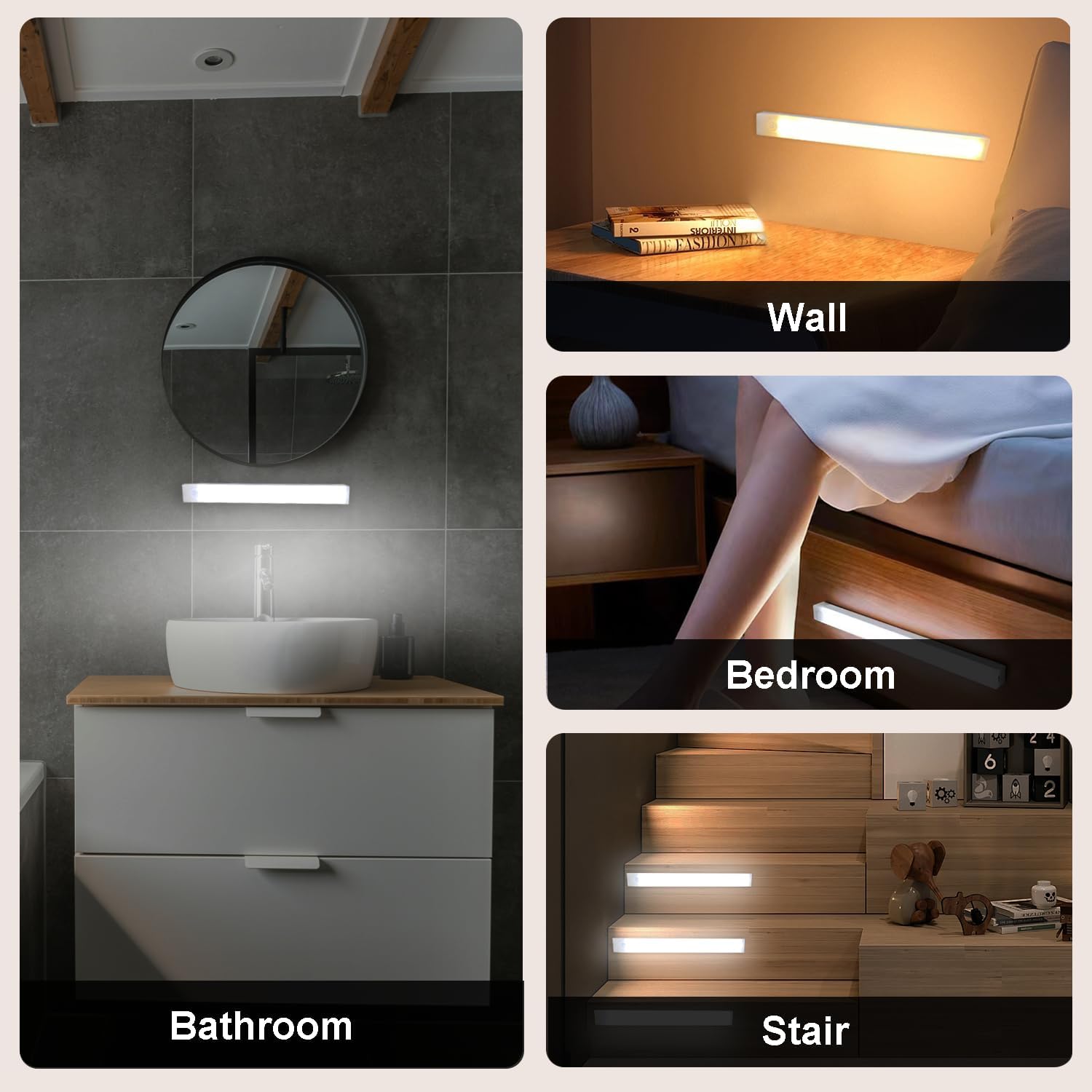 6-Piece Magnetic LED Motion Sensor Light Strip Set USB Rechargeable Adjustable for Kitchen Closet Staircase Indoor Lighting as Valentines Day Gift