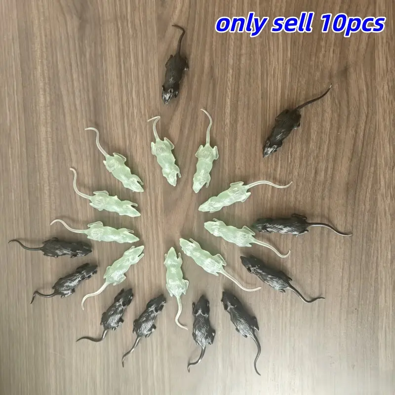10-Pack Glow-In-The-Dark Halloween Soft Rubber Mice, Realistic Animal Design, Prank Scare Toys, Perfect for Haunted House Decorations