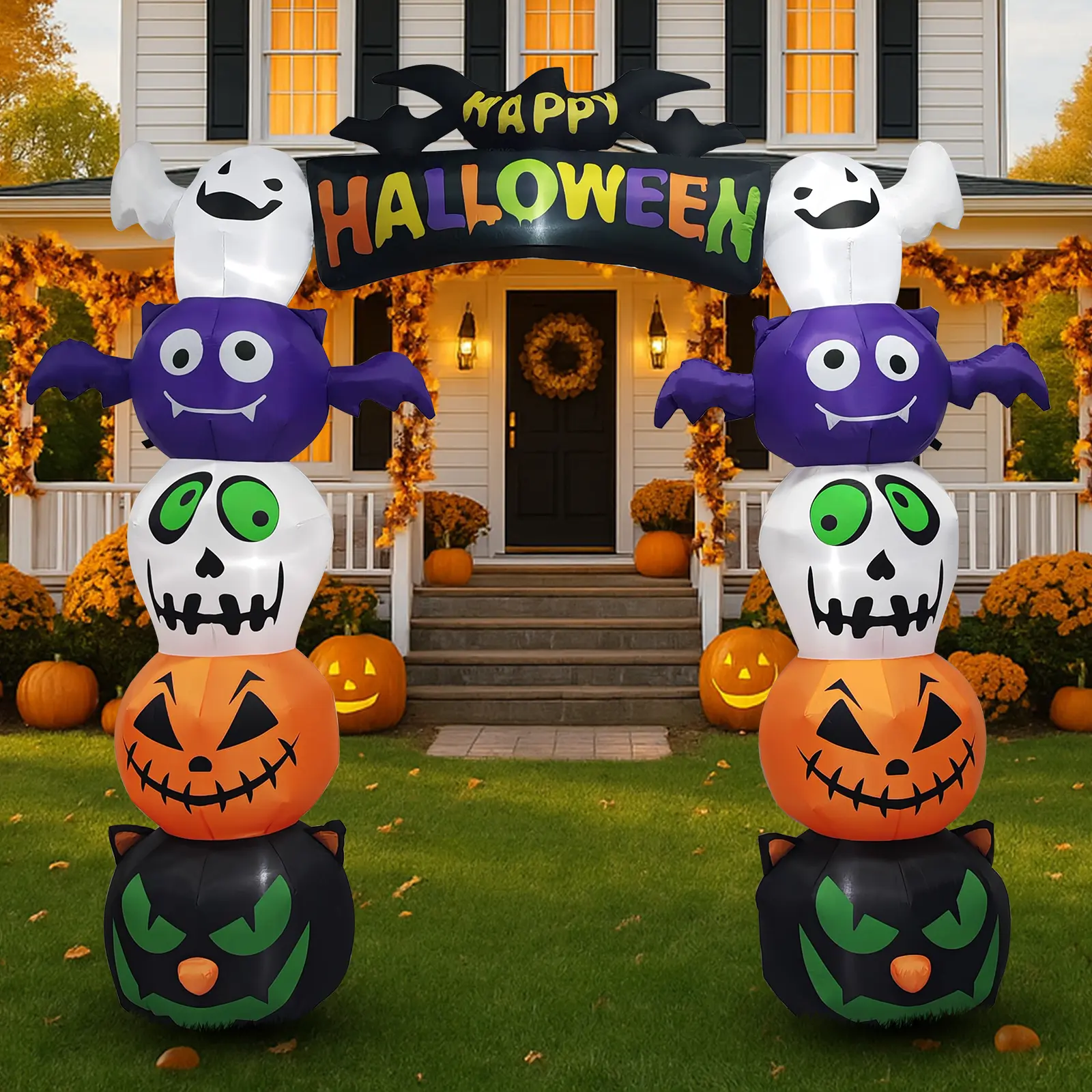 【Replace 5233203】8.2 FT Cute Halloween Inflatables Pumpkin Archway Outdoor Decoration, Giant Blow up Yard Arch Decorations with Built-in LED Lights for Holiday Party Front Yard Lawn Garden Decor