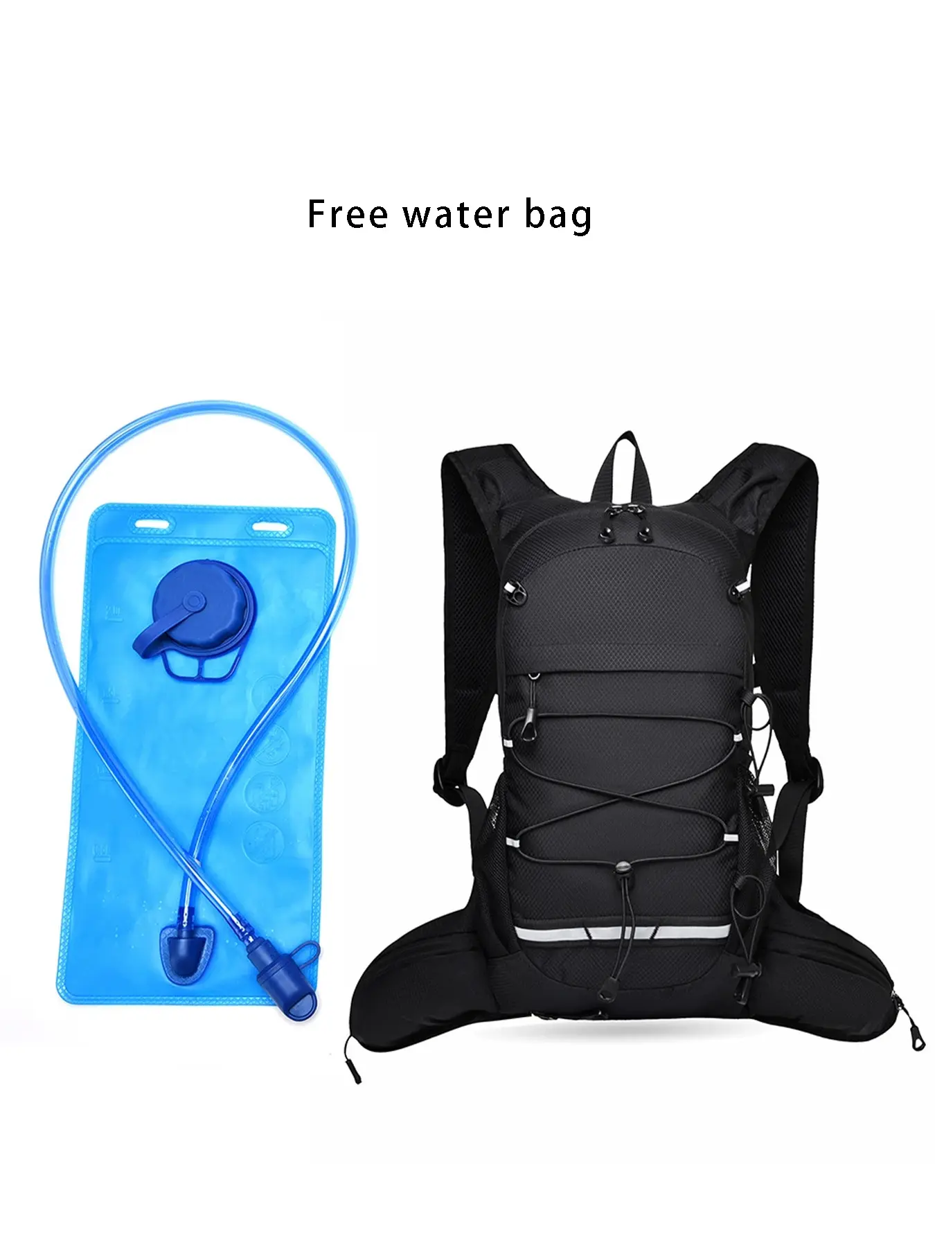 1 Piece Outdoor Hydration Backpack With Detachable Water Bladder Mesh Padded Shoulder Straps Multi Zipper Storage Pockets Adjustable Binding Rope Reflective Strip Lightweight Sports Backpack Bicycle Backpack for Running Cycling Hiking Mountain Climbing