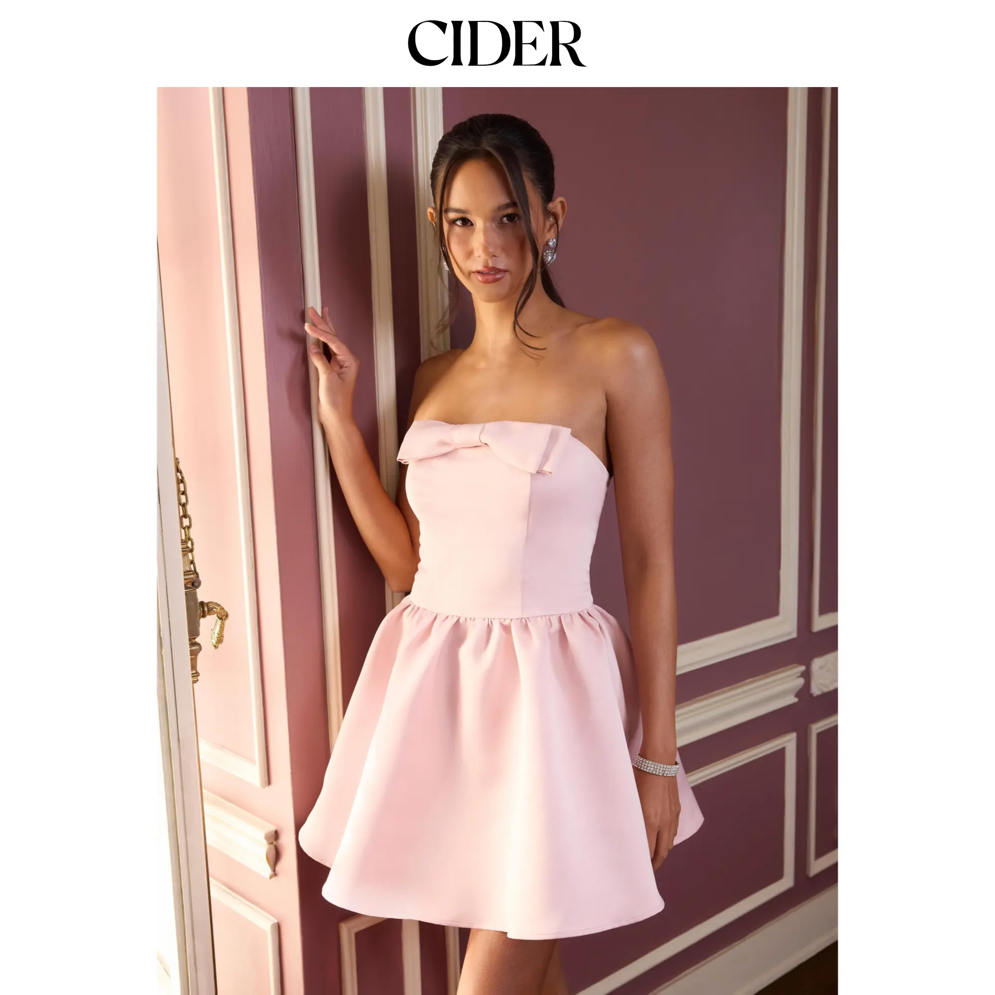 Cider High Rise Bowknot Lace Up Flared Mini Dress SohoChic