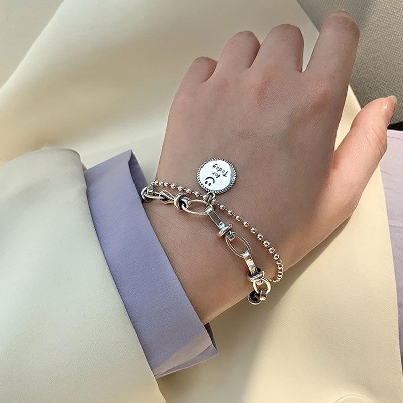 Double-layered Chain Bracelet For Women Smiley Face Round Cards Pendant Party Jewelry