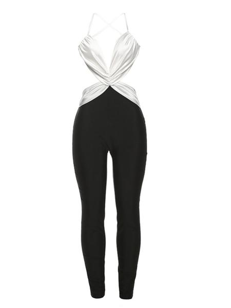 Women's Colorblock Backless Skinny Jumpsuit, Fashion Casual Cami Jumpsuit for Party Club Dating Wear, Women Jumpsuit for Summer