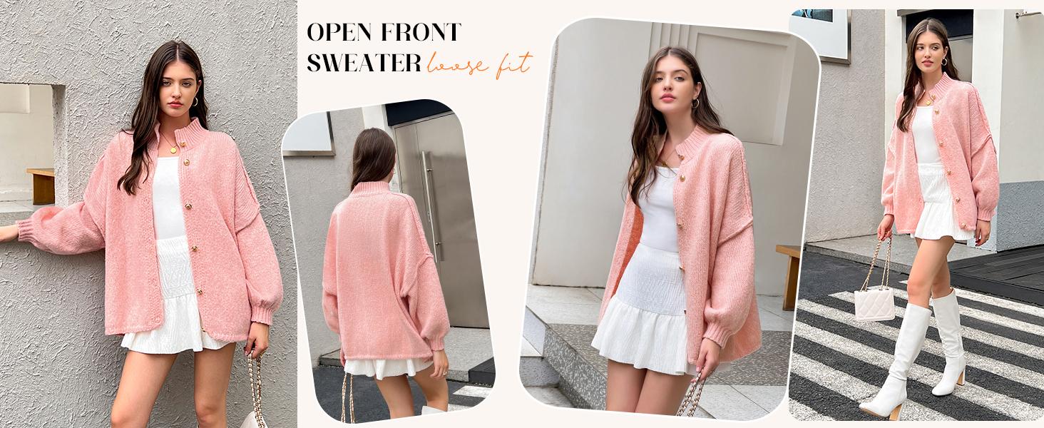 Saodimallsu Womens Oversized Cardigans Long Lantern Sleeve Button Down Chunky Knit Loose Fall Sweater Coats