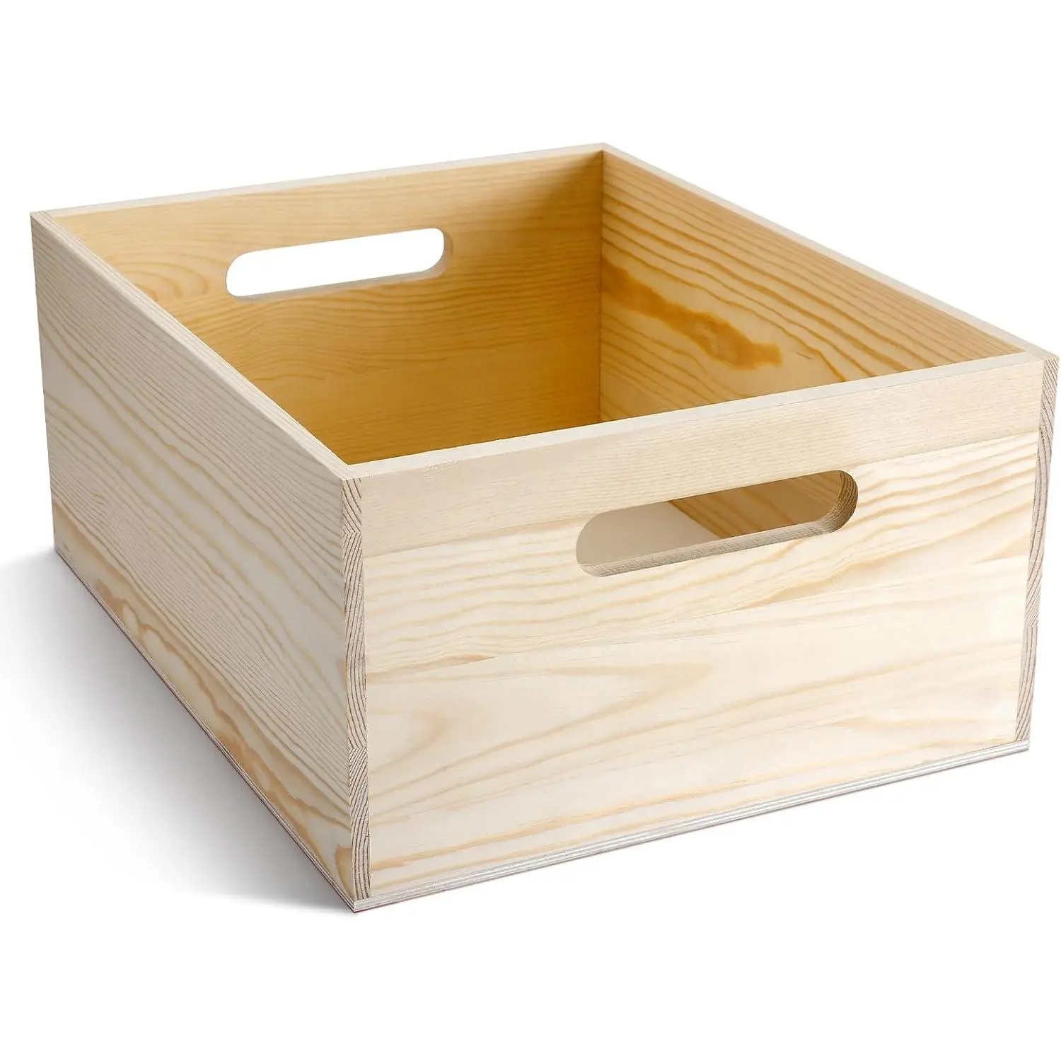 Large  Crates with Hand Holes, 15 x 12 x 7 Inches Pine Wooden Box Unfinished  Crate for Arts DIY Craft Hobbies and  Storage