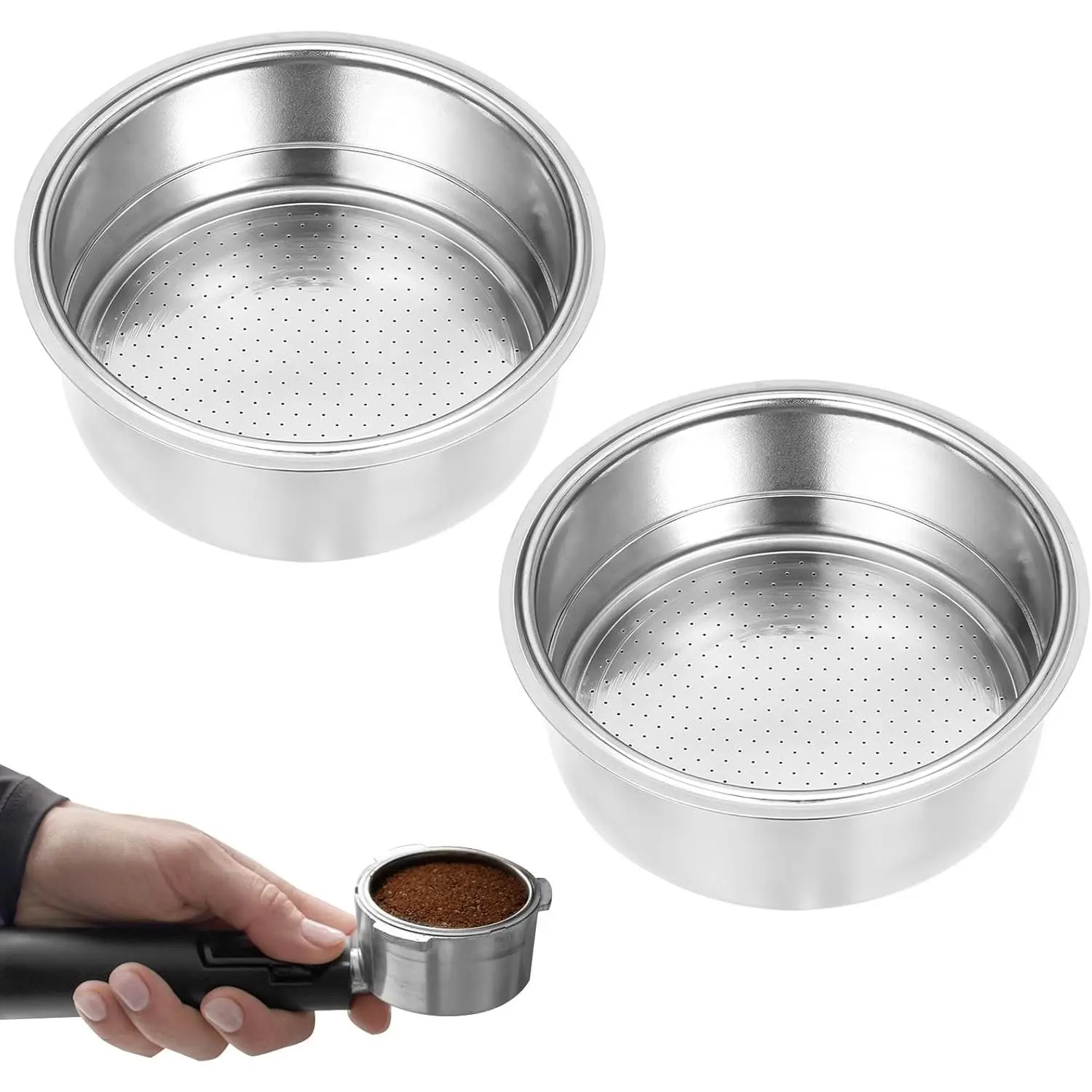 2 Pcs Stainless Steel Coffee Filter, 51mm Pressurized Espresso Filter Basket for Portafilter Machines Espresso Machine Parts Compatible with 51mm Portafilter Coffee Machines (2 Cups Capacity)